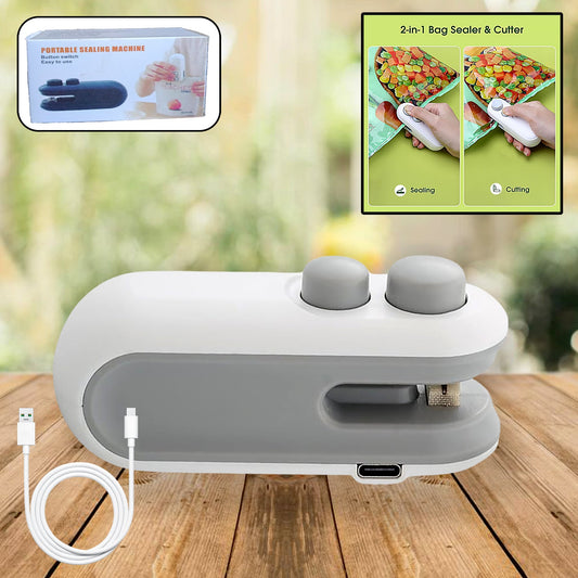 17865 Mini Bag Sealer, 2 in 1 Seal & Cutter Heat Sealers, TYPE-C USB Charging Portable Bag Reseller, Handle Food Sealer, Sealing Machine for Food Storage Plastic Bags Snacks Keep Food Fresh