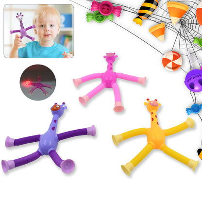 17970 LED Telescopic Suction Cup Giraffe Toy, Pop Tubes Fidget Toys, Shape Changing Telescopic Sensory Tubes Fidget Tubes Sensory Toys Suction Toy, Funny Gift (3 Pcs Set)