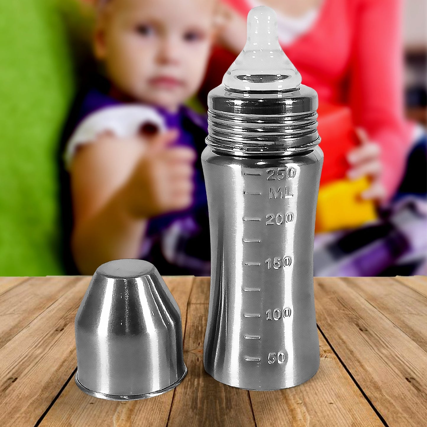 8173 Ganesh Stainless Steel Baby Feeding Bottle, Milk Bottle for New Born / Infants / Toddler Up to 3 Years, BFA Free (250 ML Approx)