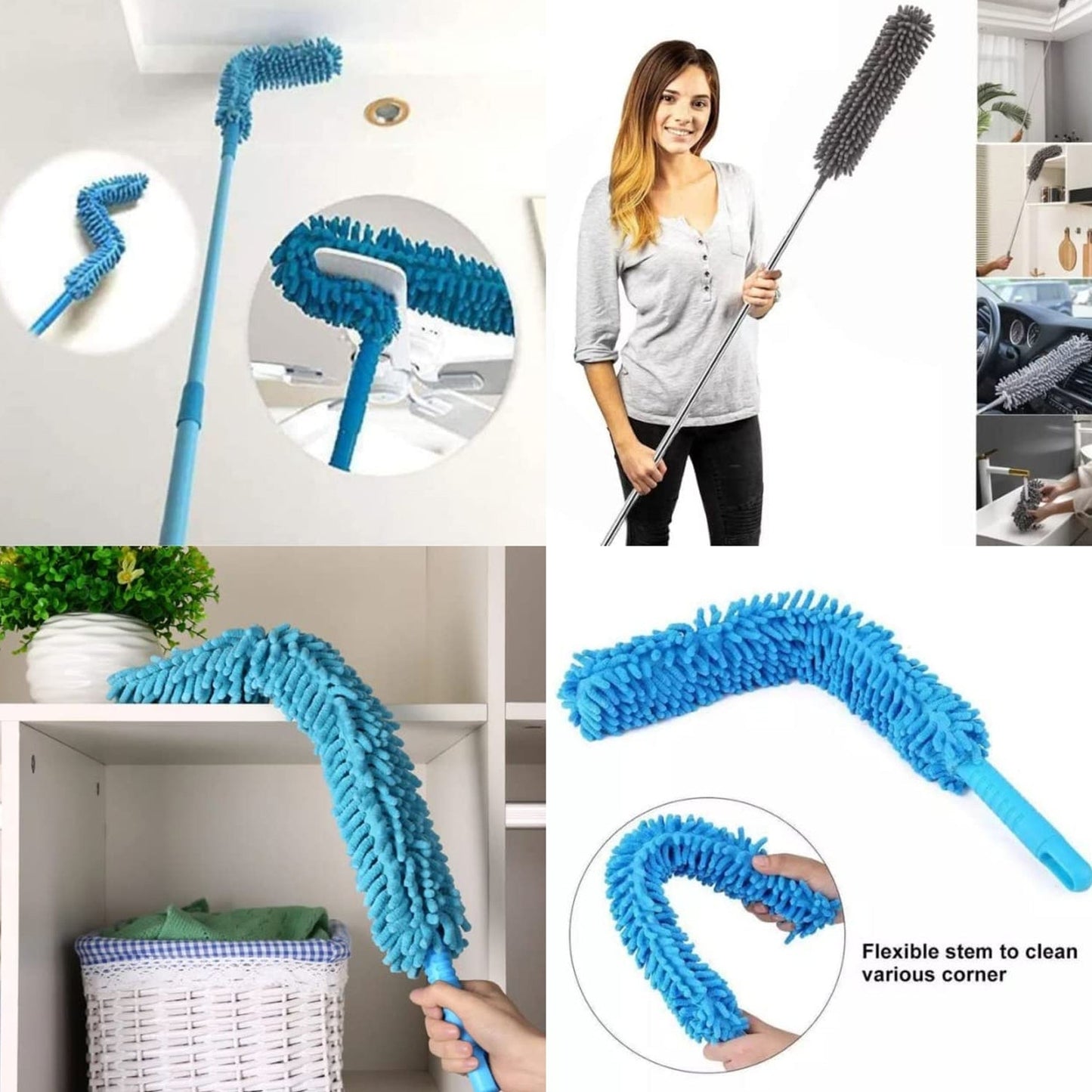 12728 Long Handle Dust Cleaning Brush, Adjustable Microfiber dust Brush, Foldable Home appliances Ceiling Cleaner, Latest Home Improvement Products