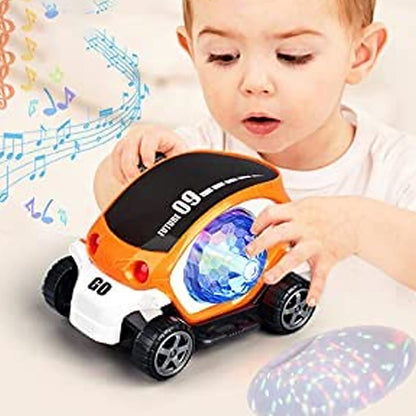 17922 Plastic 360 Degree Rotating Stunt Car Toy for Kids - Bump and Go Action with 4D Lights and Music, Plastic Mini Car with Disco Ball (1 Pc / Battery Not Included)