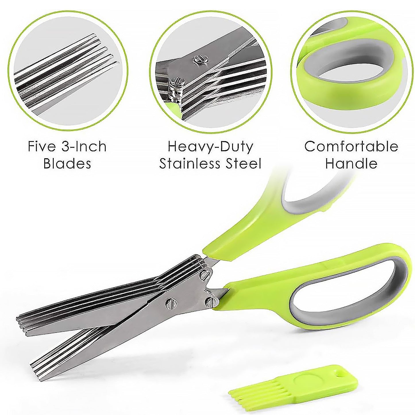 8244 Herb Cutter Scissors 5 Blade Scissors Kitchen Multipurpose Cutting Shear with 5 Stainless Steel Blades & Safety Cover & Cleaning Comb Cilantro Scissors Sharp Shredding Shears Herb Scissors Set