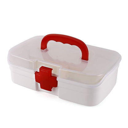 12980 3 Compartment Medical Box, 1 Piece, Indoor Outdoor Medical Utility, Medicine Storage Box, Detachable Tray Medical Box Multi Purpose Regular Medicine, First Aid Box with Handle, Transparent Lid & Color Box 