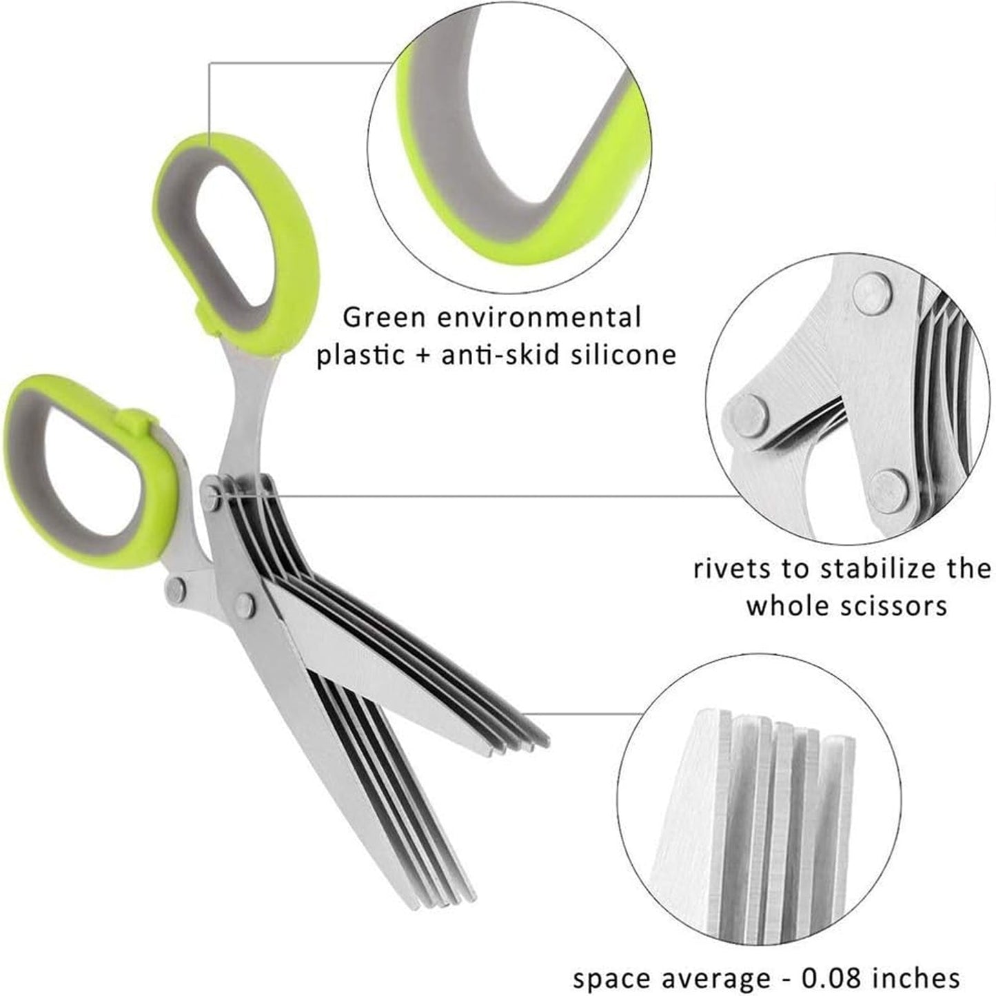 8244 Herb Cutter Scissors 5 Blade Scissors Kitchen Multipurpose Cutting Shear with 5 Stainless Steel Blades & Safety Cover & Cleaning Comb Cilantro Scissors Sharp Shredding Shears Herb Scissors Set