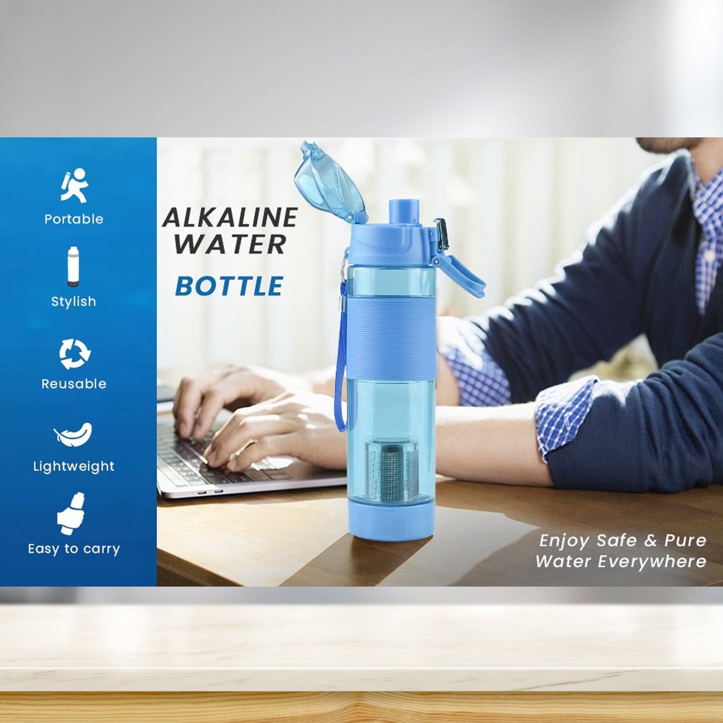 6480 Alkaline Water Bottle, with Food Grade Plastic, Stylish and Portable (Particulates not included)