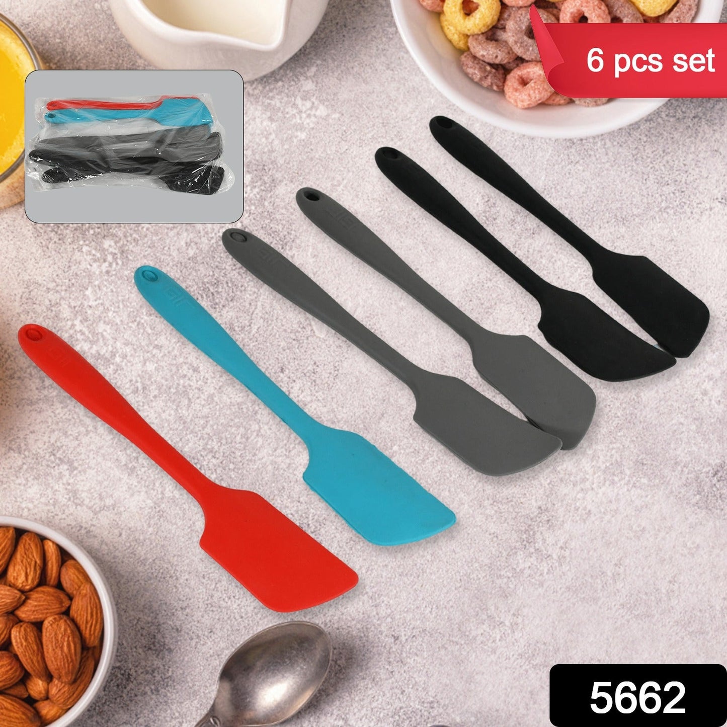 Multipurpose Silicone Spoon, Silicone Basting Spoon Non-Stick Kitchen Utensils Household Gadgets Heat-Resistant Non Stick Spoons Kitchen Cookware Items For Cooking and Baking (6 Pcs Set)