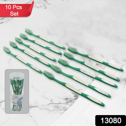 13080 Plastic Toothbrush With Plastic Round Box for Men and Women, Kids, Adults Plastic Toothbrush (10 pcs Set) 