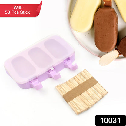 10031 Silicone Popsicle Molds, Ice Pop Maker Molds with Lids and Sticks for Kids DIY Homemade Ice Cream, (With 50 Sticks)