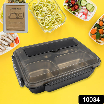 10034 4 Compartment Insulated Lunch Box Stainless Steel |Tiffin Box for Boys, Girls, School & Office Men for Microwave & Dishwasher & Freezer Safe Adult Children Food Container (1 Pc)