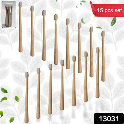 13031 Bamboo Wooden Toothbrush Soft Toothbrush Wooden Child Bamboo Toothbrush Biodegradable Manual Toothbrush for Adult, Kids (15 pcs set / With Round Box)