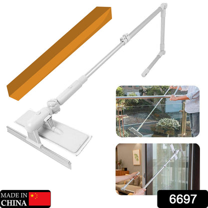 6697 Cleaning Brush with Squeegee Adjustable Telescopic Pole U Shape Can Clean Both Sides of Mirror Easily for Cleaning Home Kitchen Restaurant Glass Wall Window DeoDap