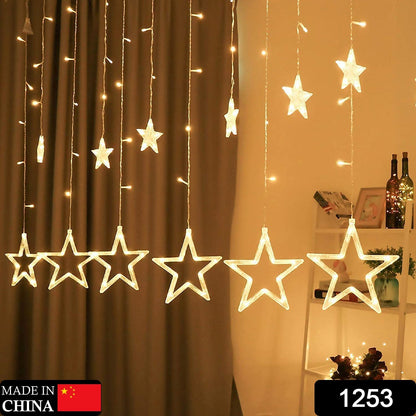 1253 12 Stars Curtain String Lights, Window Curtain Lights with 8 Flashing Modes Decoration for Festivals