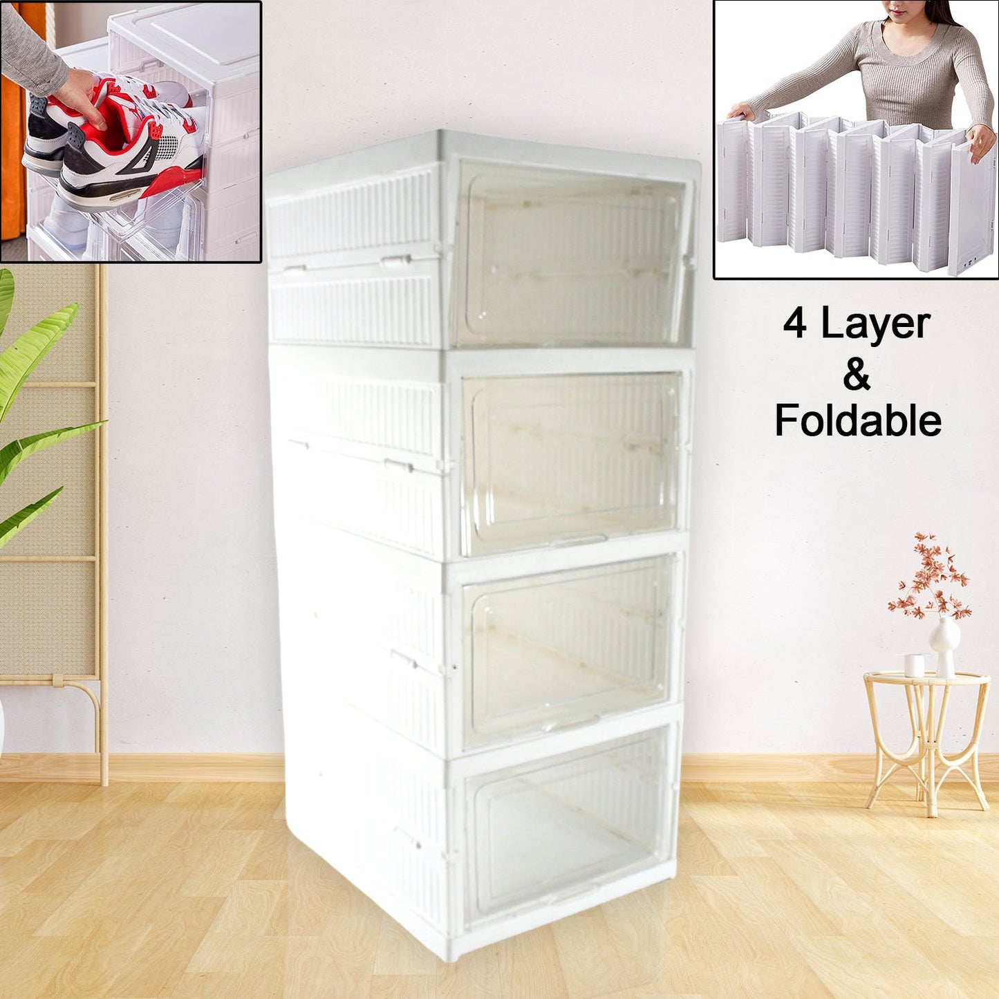 Stackable Multifunctional Storage, for Clothes Foldable Drawer Shelf Basket Utility Cart Rack Storage Organizer Cart for Kitchen, Pantry Closet, Bedroom, Bathroom, Laundry (2, 3, 4, 5, 6 / Layer 1 Pc)