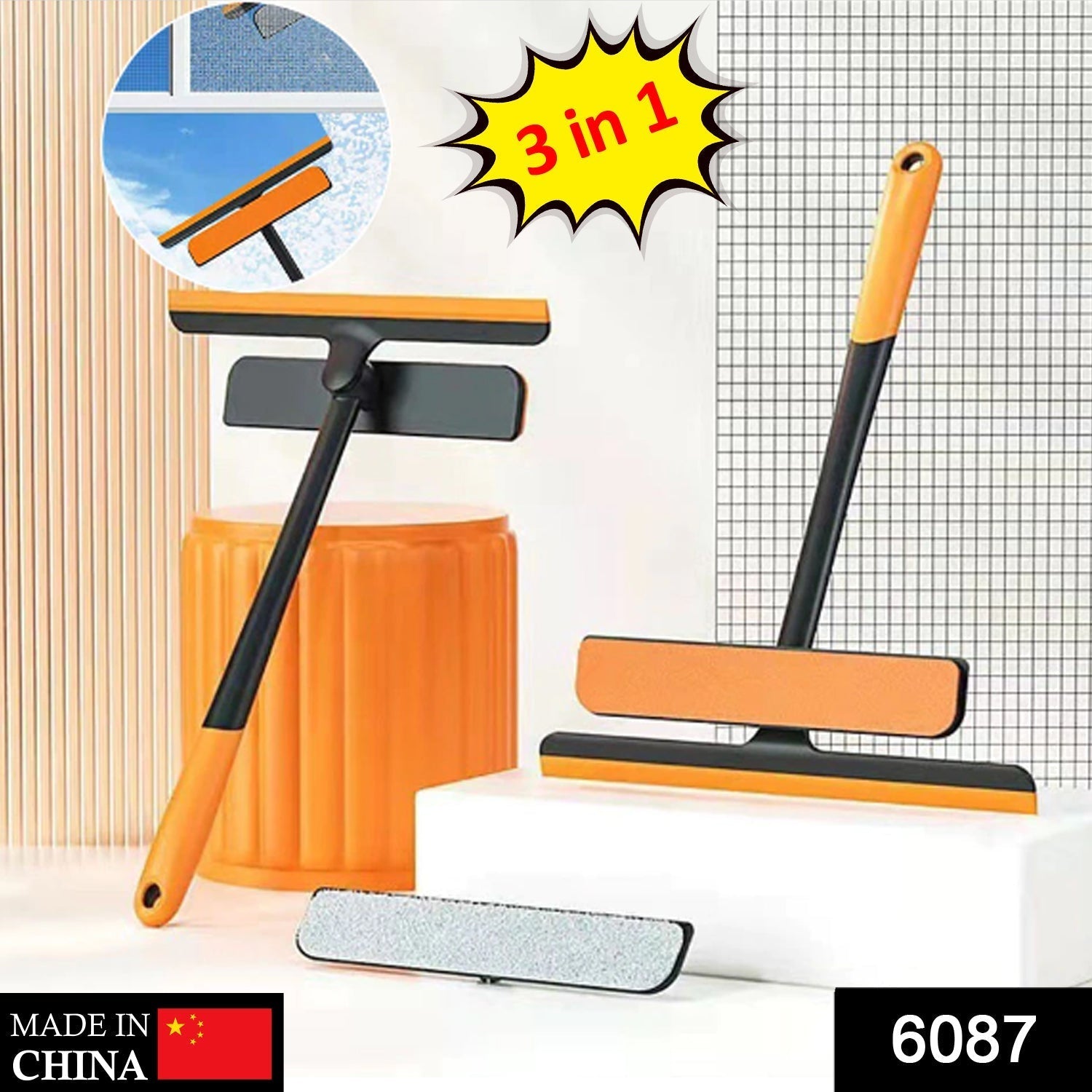 6087 3 in 1 Glass Wiper used in all kinds of household and official places for cleaning and wiping of floors, glasses and dust etc. DeoDap