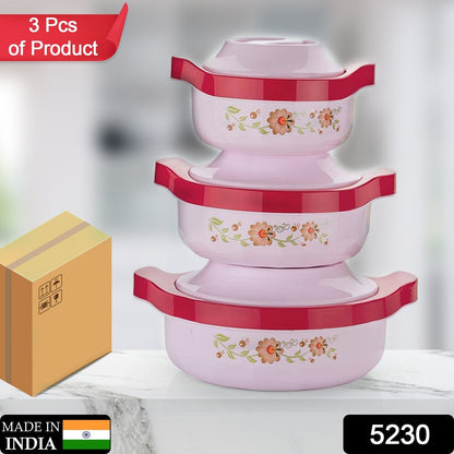 5230 Casserole Set of 3 Premium Casserole Big Size Microwave Safe 3 Pcs Set Floral Print Serve Casserole Set- 800ML,1500 ML and 2500ML DeoDap