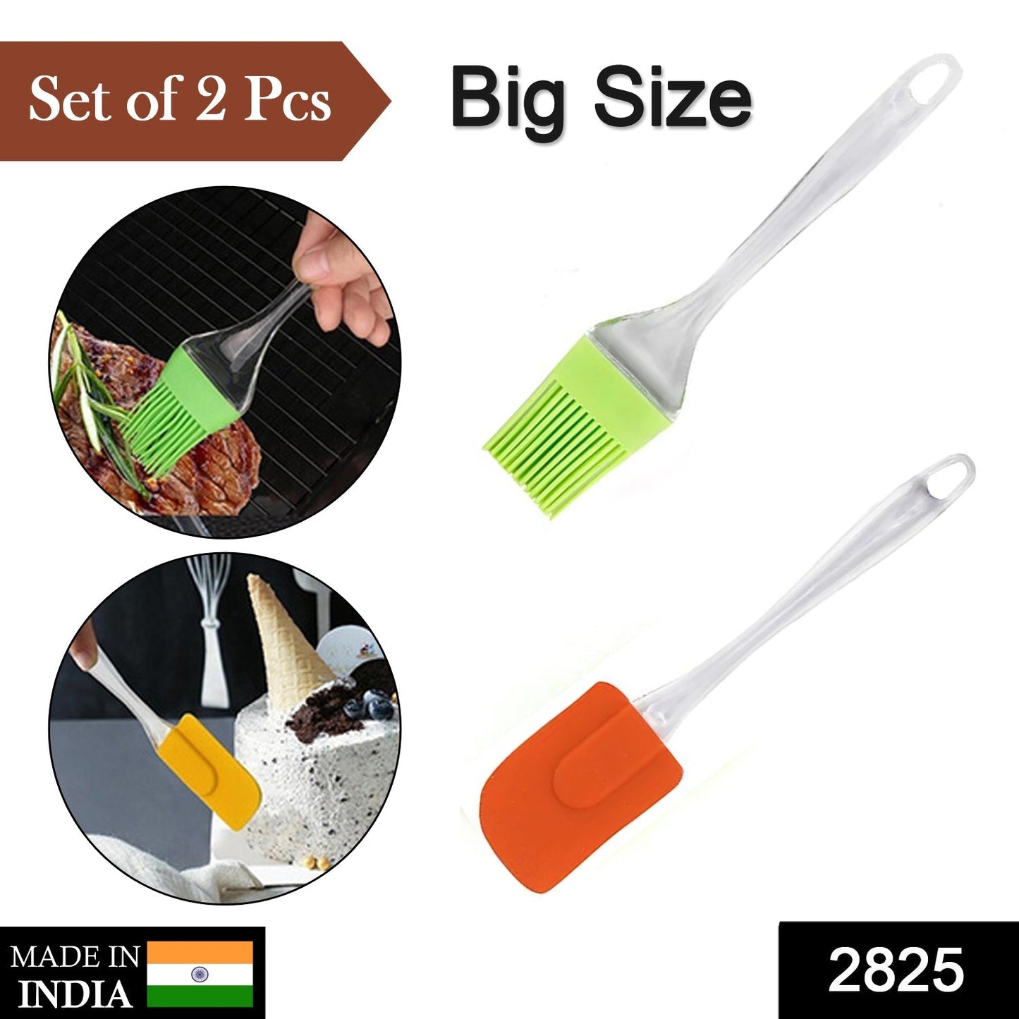 2825 2 in 1 Combo of Big Brush & Spatula Set for Pastry, Cake Mixer, Decorating, Cooking, Baking, Grilling Tandoor | Bakeware Combo | Kitchen Tool Set DeoDap