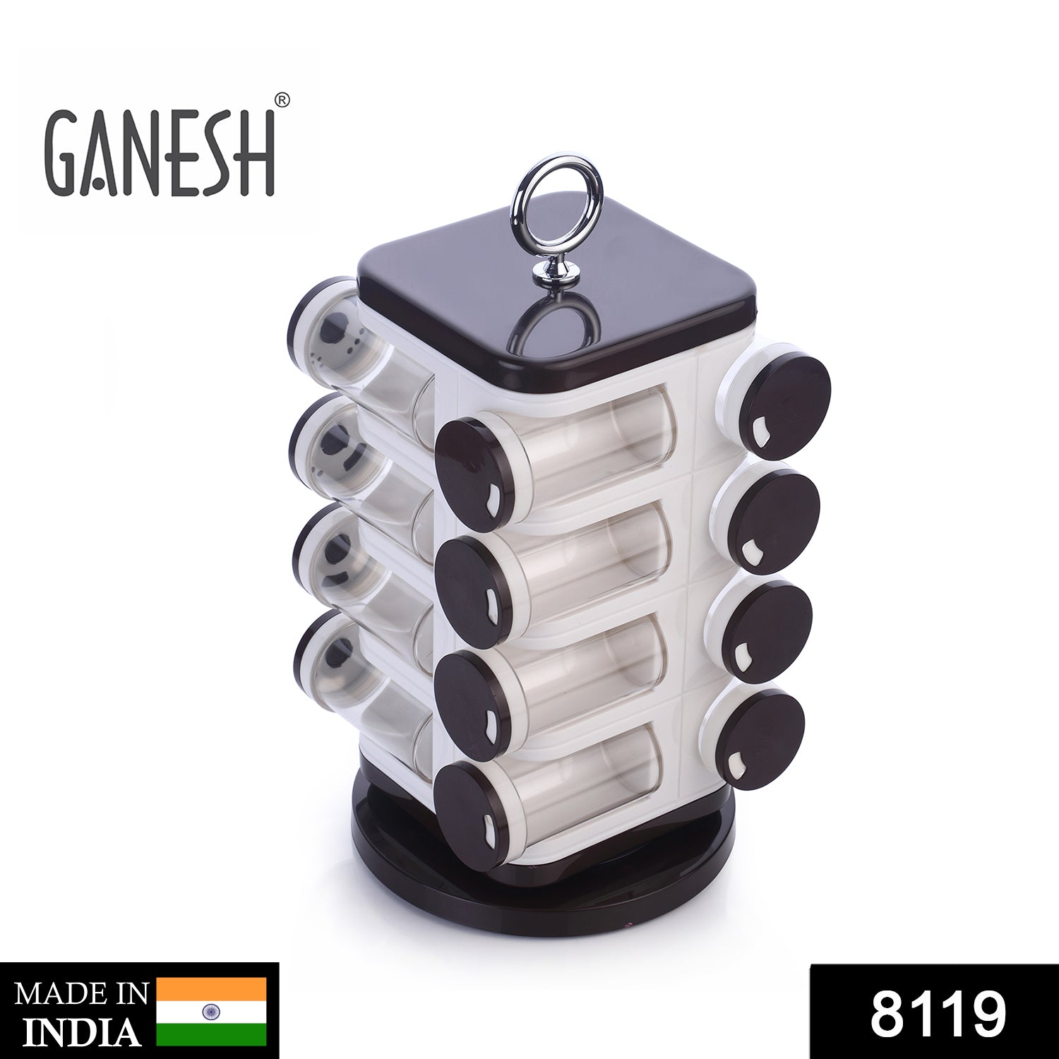 8119 Ganesh Multipurpose Revolving Spice Rack With 16 Pcs Dispenser each 100 ml Plastic Spice ABS Material 1 Piece Spice Set 1 Piece Spice Set  (Plastic) DeoDap