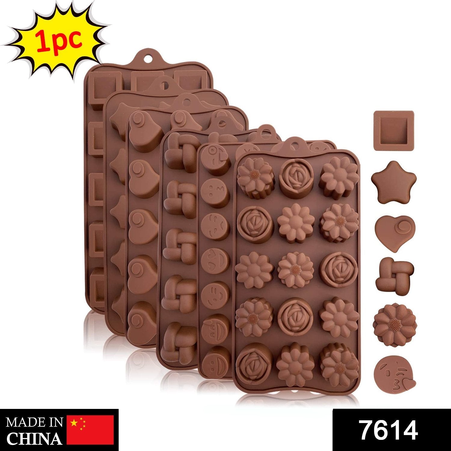 7614 Silicone Food Grade Reusable Non-Stick Multi Shape 15 Cavity Chocolate Mold DeoDap