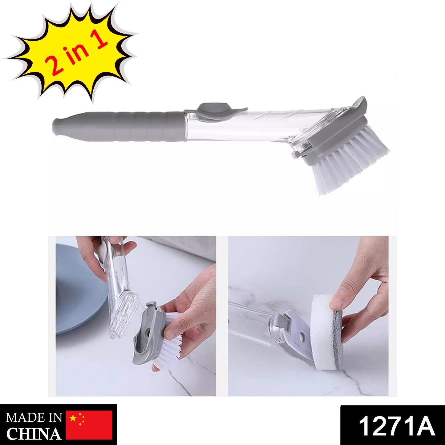 1271A 2-in-1 Dishwashing Brush, Long Handle Wash Pot Brush Washing Dish DeoDap