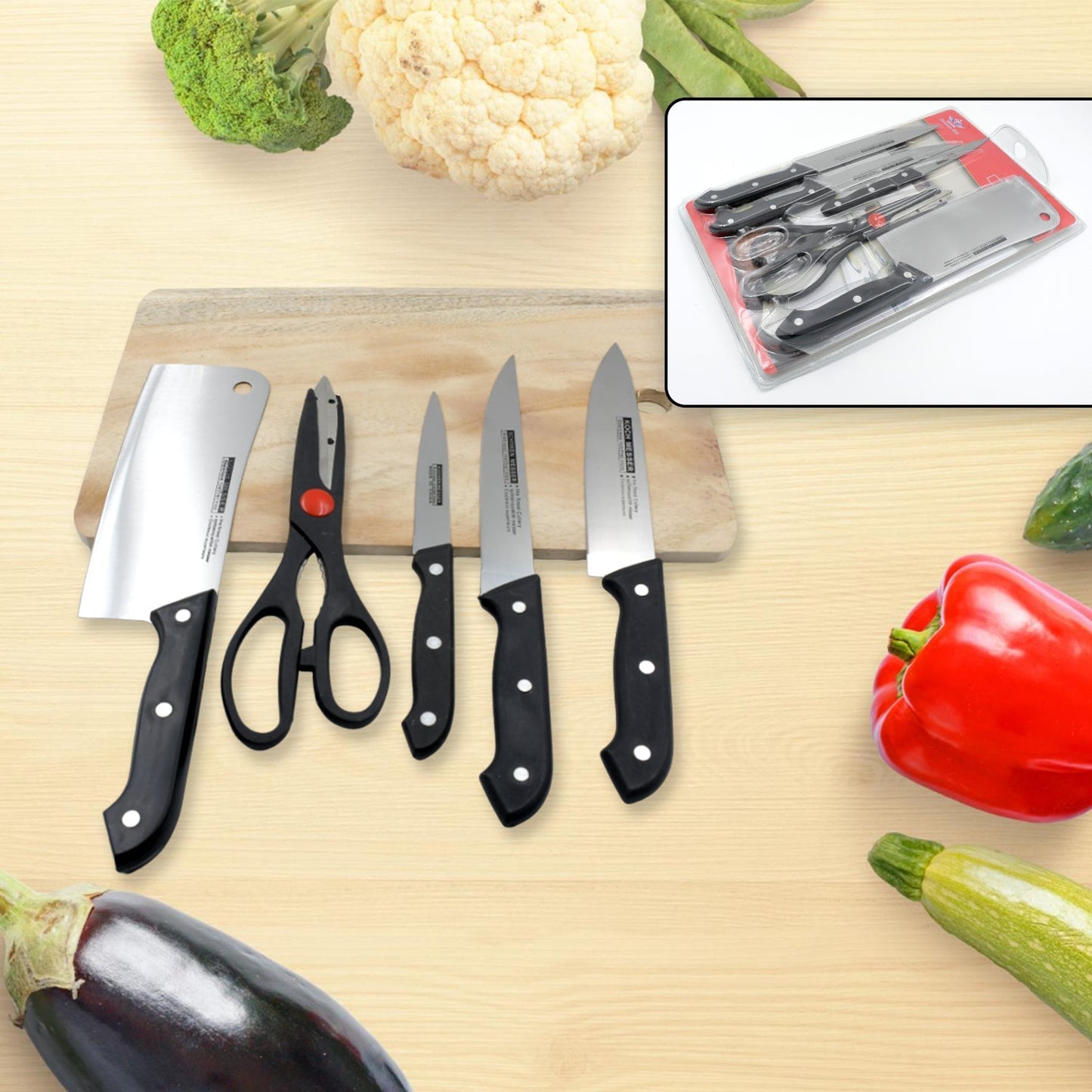 2463A Stainless Steel 6 Piece Kitchen Knife Knives Set For Home Restaurant