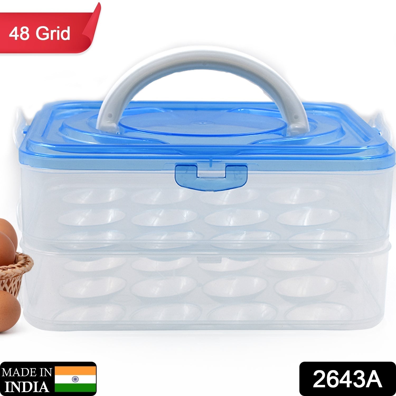 2643A Double Layer Premium 48 Grid Egg Storage Box for Egg Storage Container DeoDap