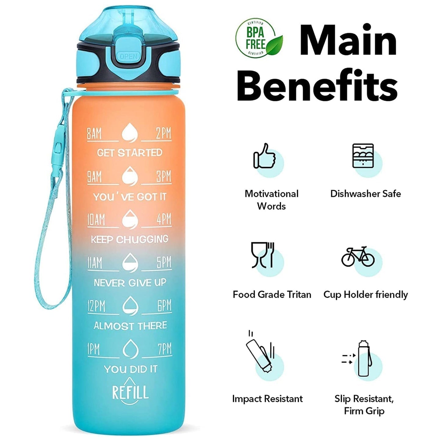 0325 Motivational Water Bottle with Straw & Time Marker, BPA-Free Tritan Portable Gym Water Bottle, Leakproof Reusable, Special Design for Your Sports Activity, Hiking, Camping DeoDap