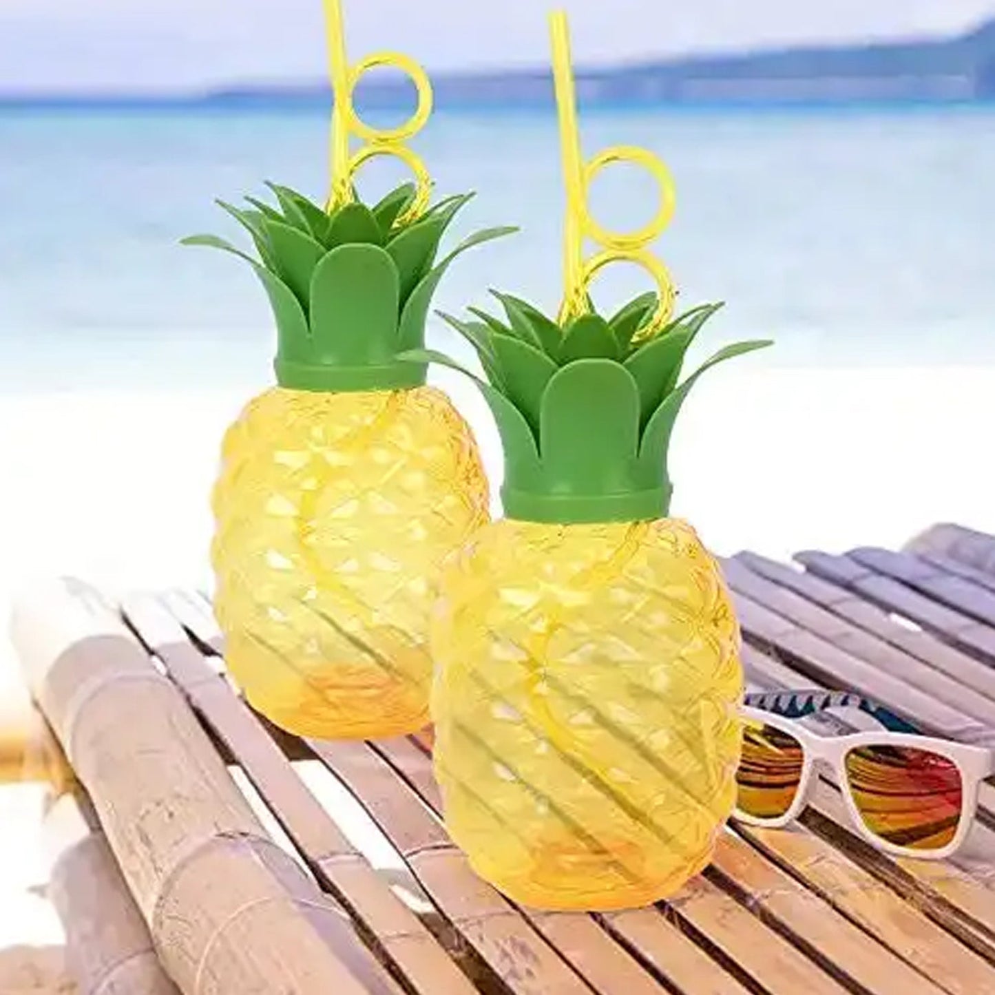 8447 Plastic Pineapple Cups With Straw Pineapple Party Favors Summer Hawaiian and Beach Party Decorations for Kids Adults With Brown Box(1 Pc)