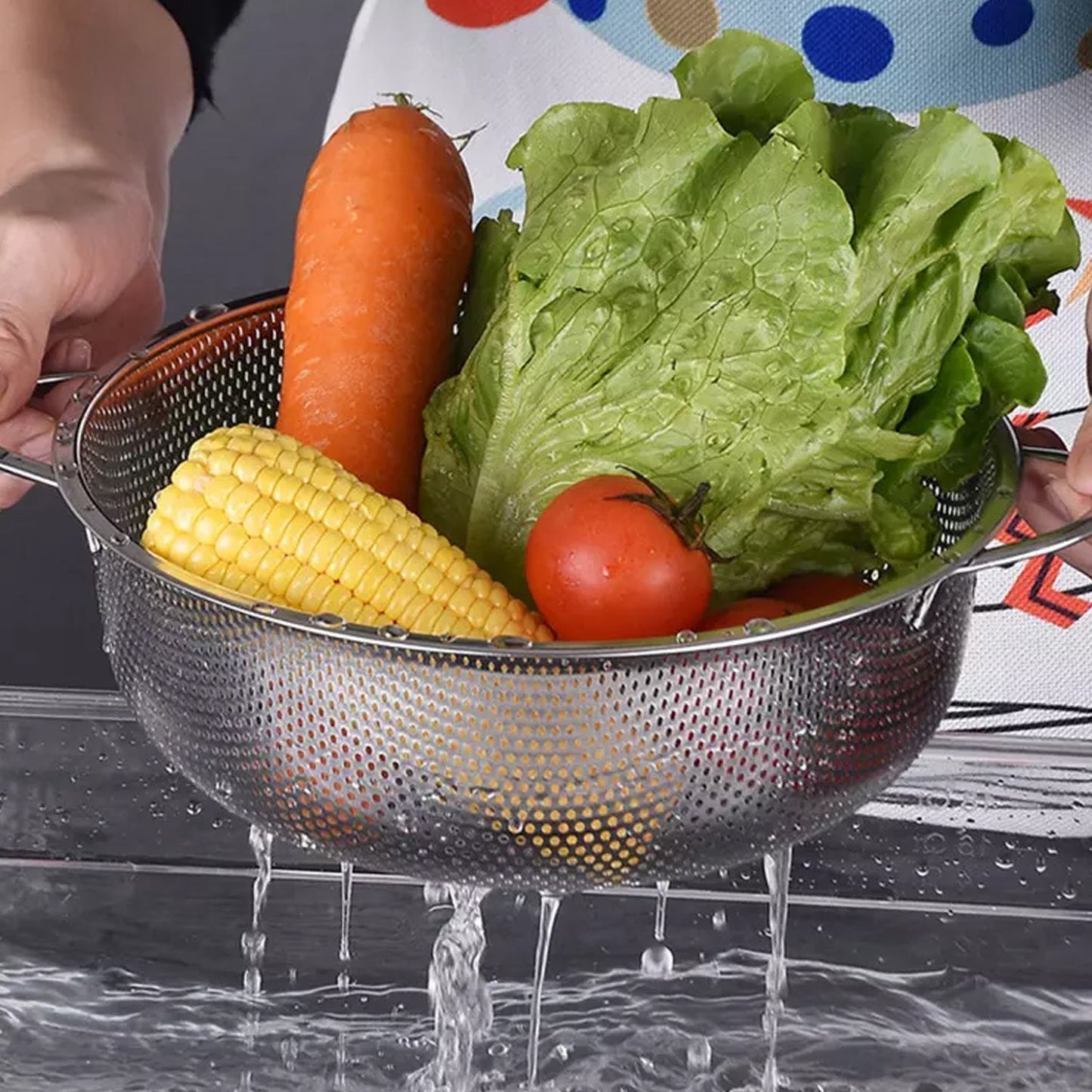 2914 Stainless Steel Rice Vegetables Washing Bowl Strainer Collapsible Strainer. DeoDap