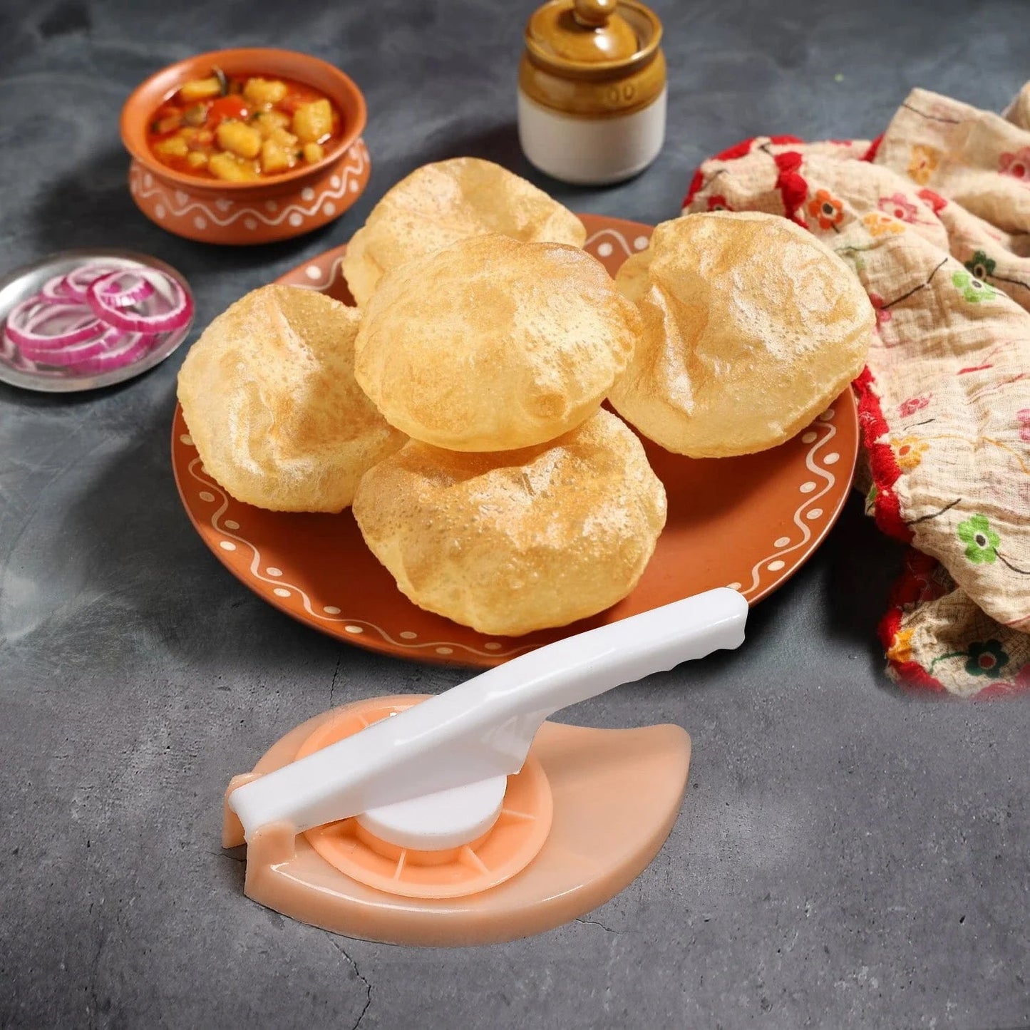 5763 Plastic Puri Maker Press Machine With Handle Manual Thepla, Paratha, Chapati, khakhra, Momos, Nan, Roti Maker, Unbreakable Puri Press Machine, Chapati Maker Dough Press With Brown Box (1 Pc  )