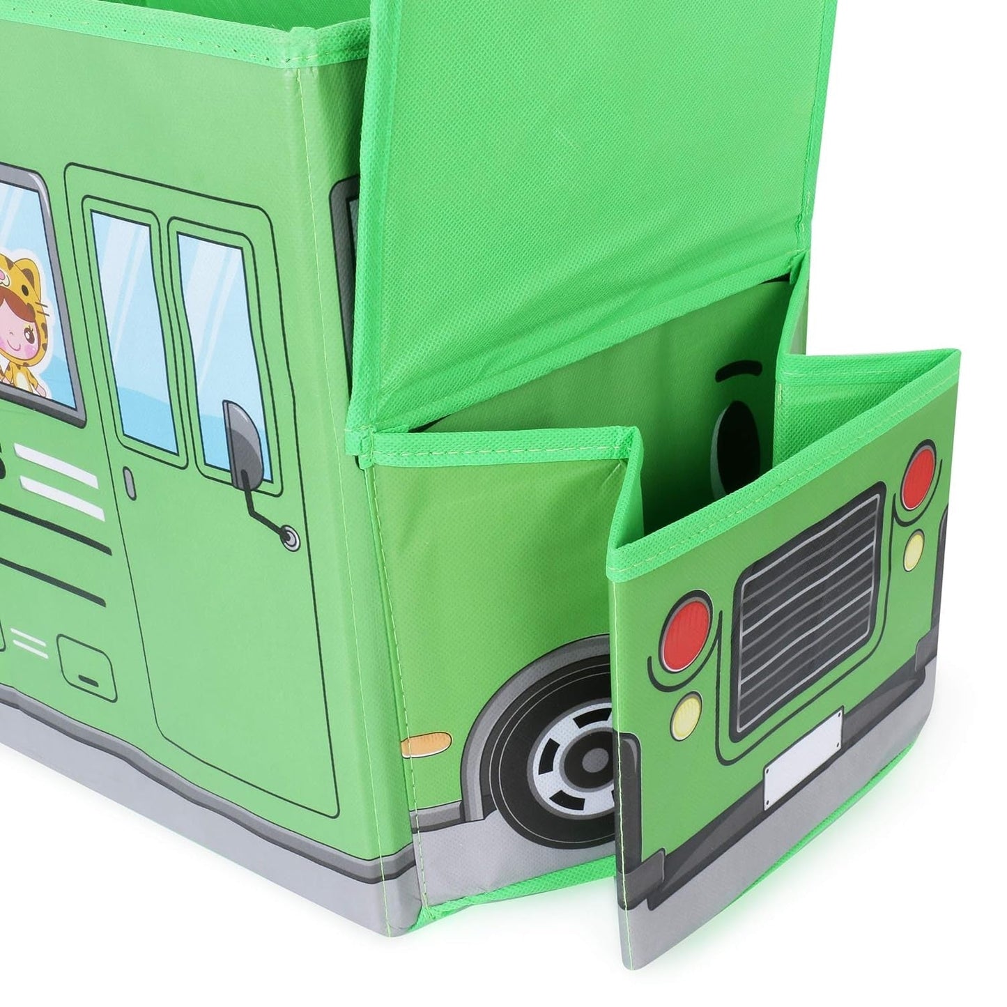 4300 Foldable Bus Shape Toy Box Storage with Lid for Storage of Toys Basket Useful as Toy Organizer mountable Racks Surface Multipurpose Basket for Kids Wardrobe Cabinet Wood with Cloth Cover For Home Decor Books, Game, Baby Cloth (Mix Color)