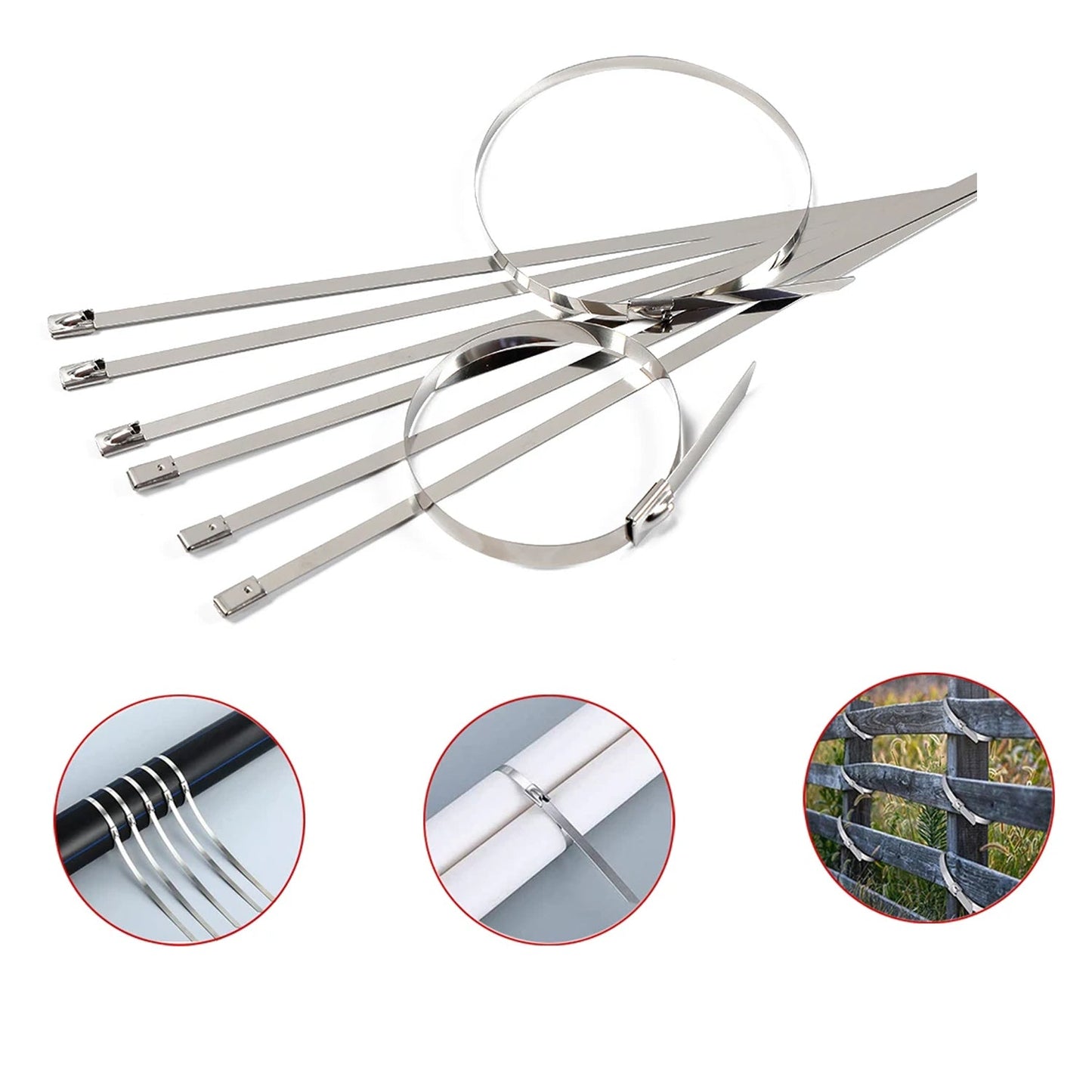 9074 Stainless Steel Cable TIE Used for Solar, Industrial and Home Improvement Multipurpose HIGH Strength, Self-Locking Zip Ties, Multi-purpose Tie, Portable Rustproof 100Pcs Wide Application Zip Tie Set for Building ( 4.6x 200MM / 100 pcs Set)