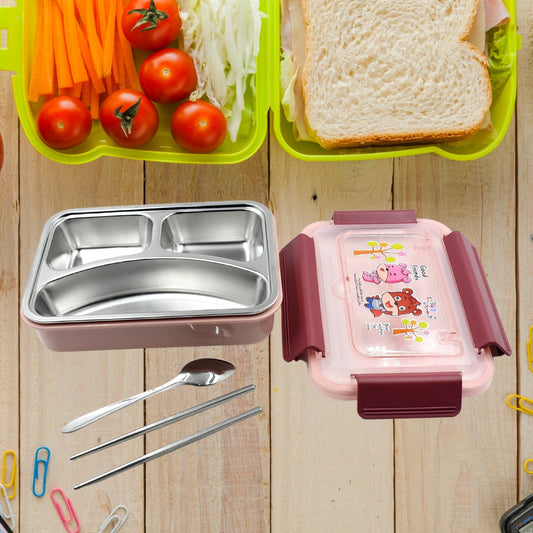 5954 Food‑Safe Materials Kids Lunch Box With steel  Spoon & chopsticks Compartment is Designed Made of 304 Stainless Steel Easy to Clean for School for Camping for Work for Home, Office