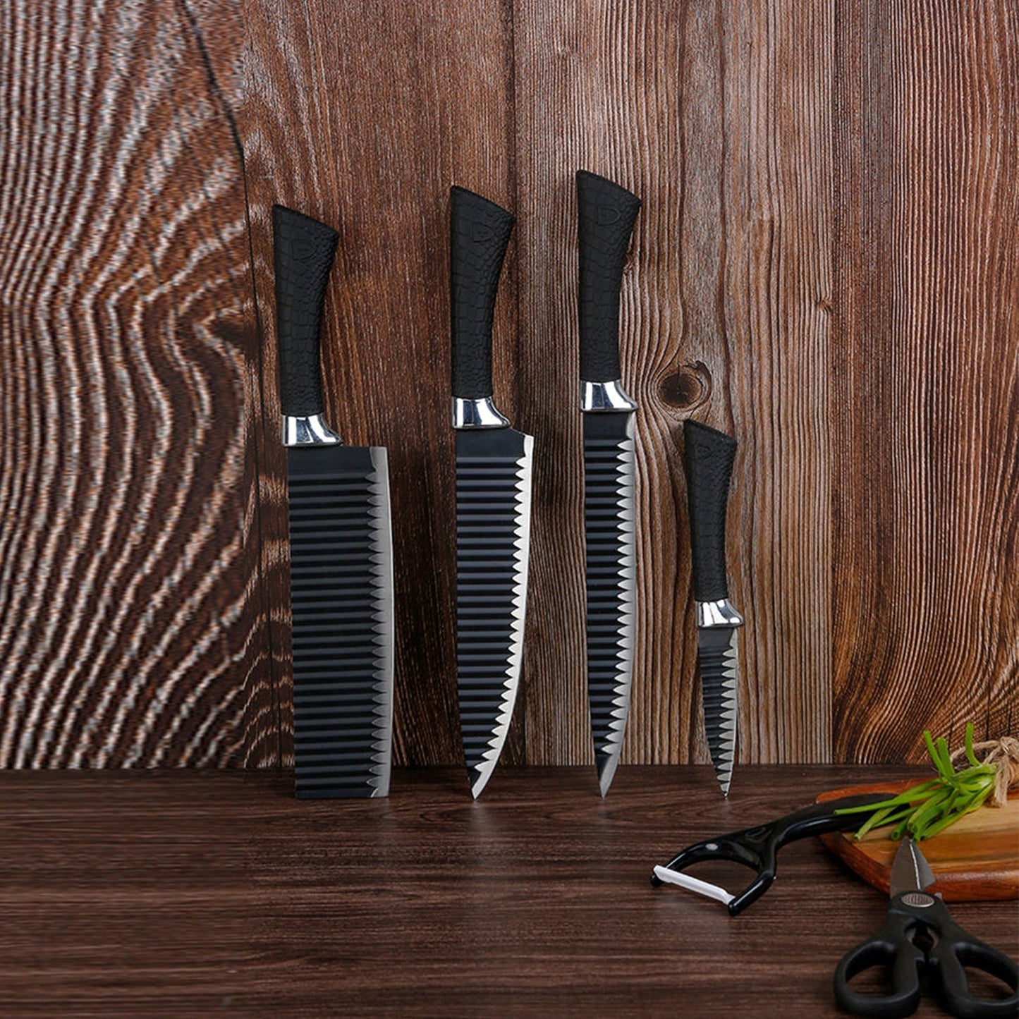 2285 Stainless Steel Knife Set With Chef Peeler And Scissor (6 Pieces) DeoDap