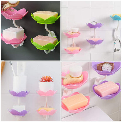 7963 Dabble Layer Flower Self Draining Soap Dish Holder, Bathroom Shower Soap Holder Dish Storage Plate Tray for Bathroom, Kitchen, Bathtub