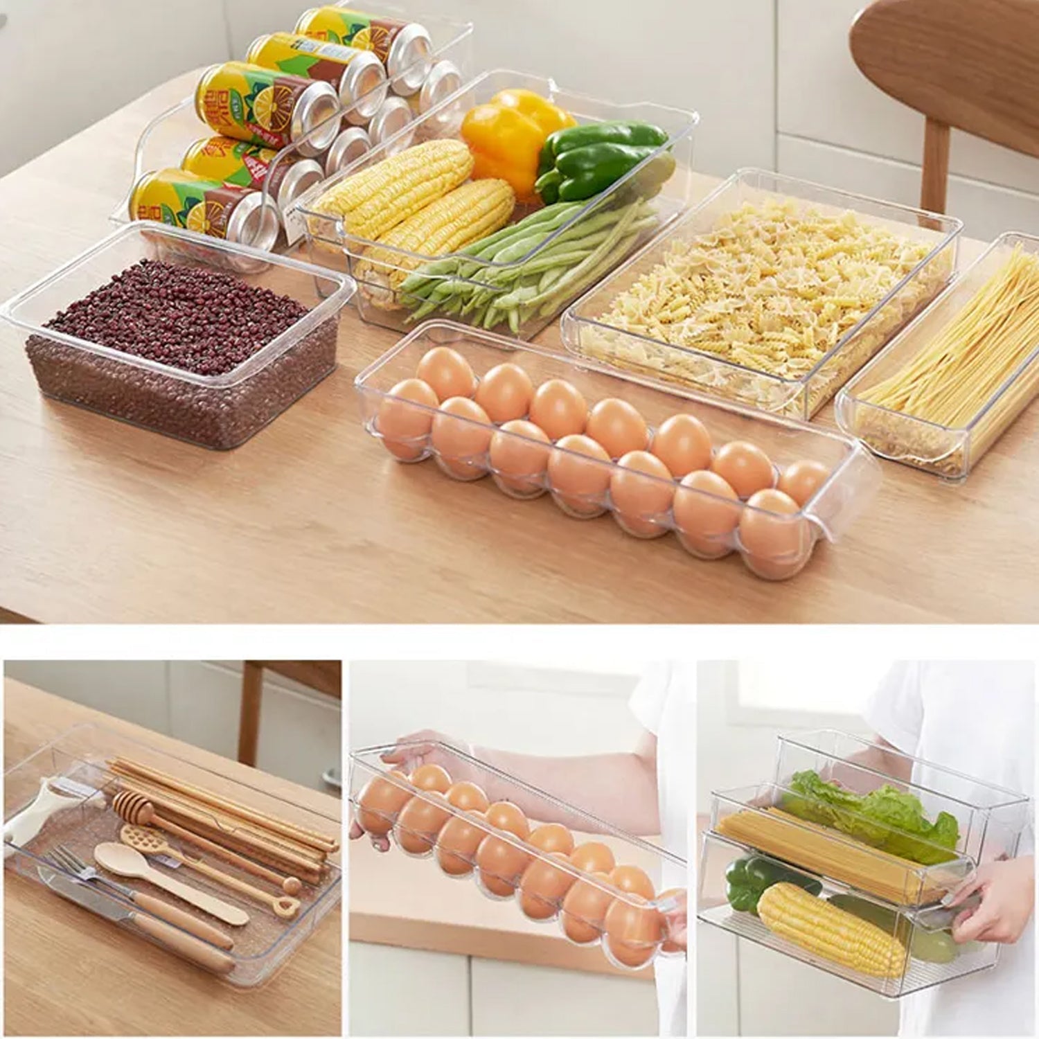 5248A REFRIGERATOR ORGANIZER BINS STACKABLE FRIDGE ORGANIZERS FOR FREEZER, KITCHEN, CABINETS BOX DeoDap