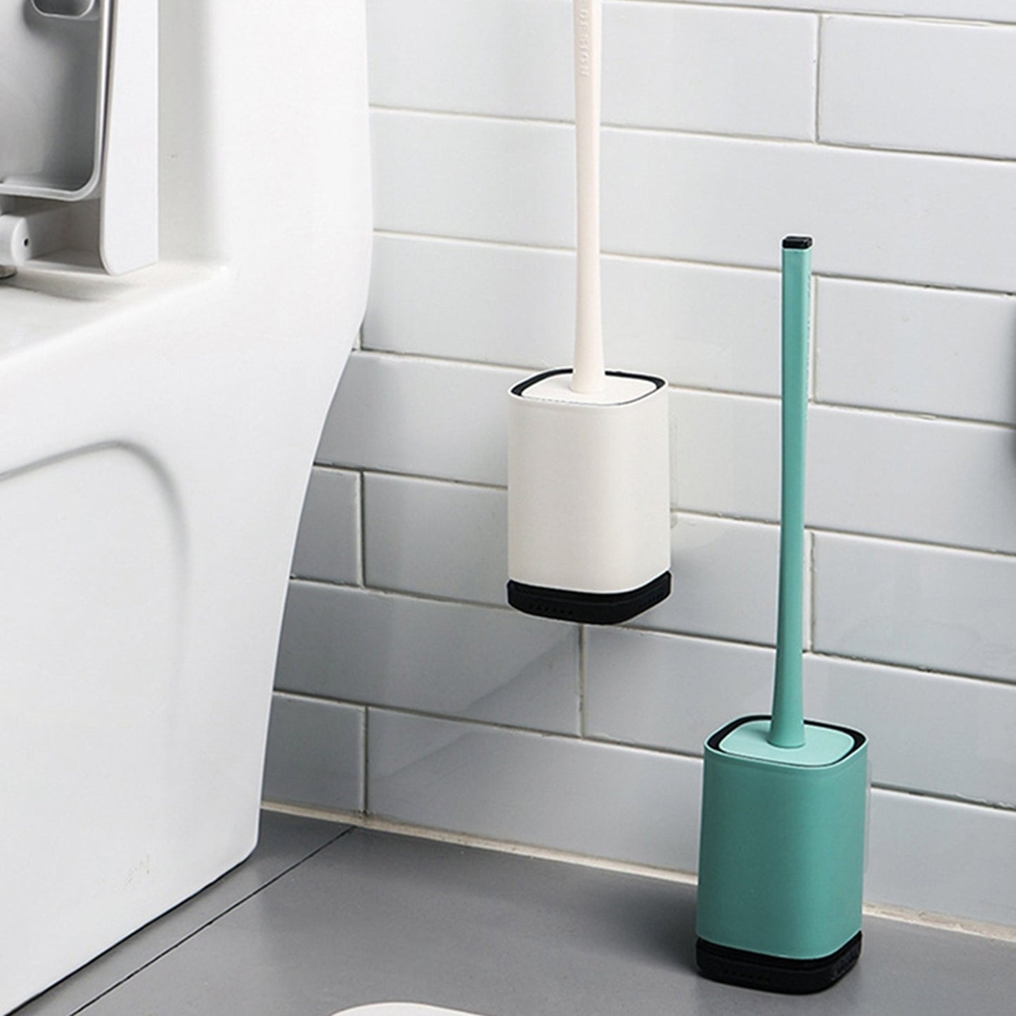 7601 Silicone Toilet Brush with Holder Stand , Brush for Bathroom Cleaning, Cleaning Silicone Brush and Holder DeoDap