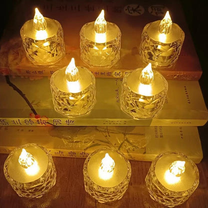 12 Pcs Flameless and Smokeless Decorative Acrylic Candles Transparent Led Tea Light Candle for Gifting, House, Diwali, Christmas, Festival, Events Decor Candles