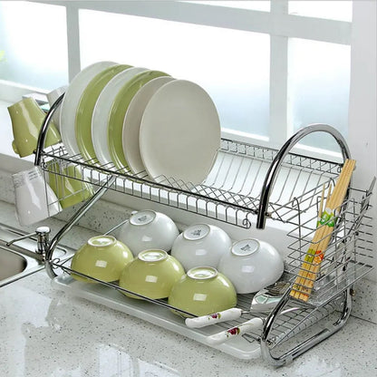 7671 DISH DRAINER TWO LAYER DISH DRYING RACK WITH DRAIN BOARD DeoDap