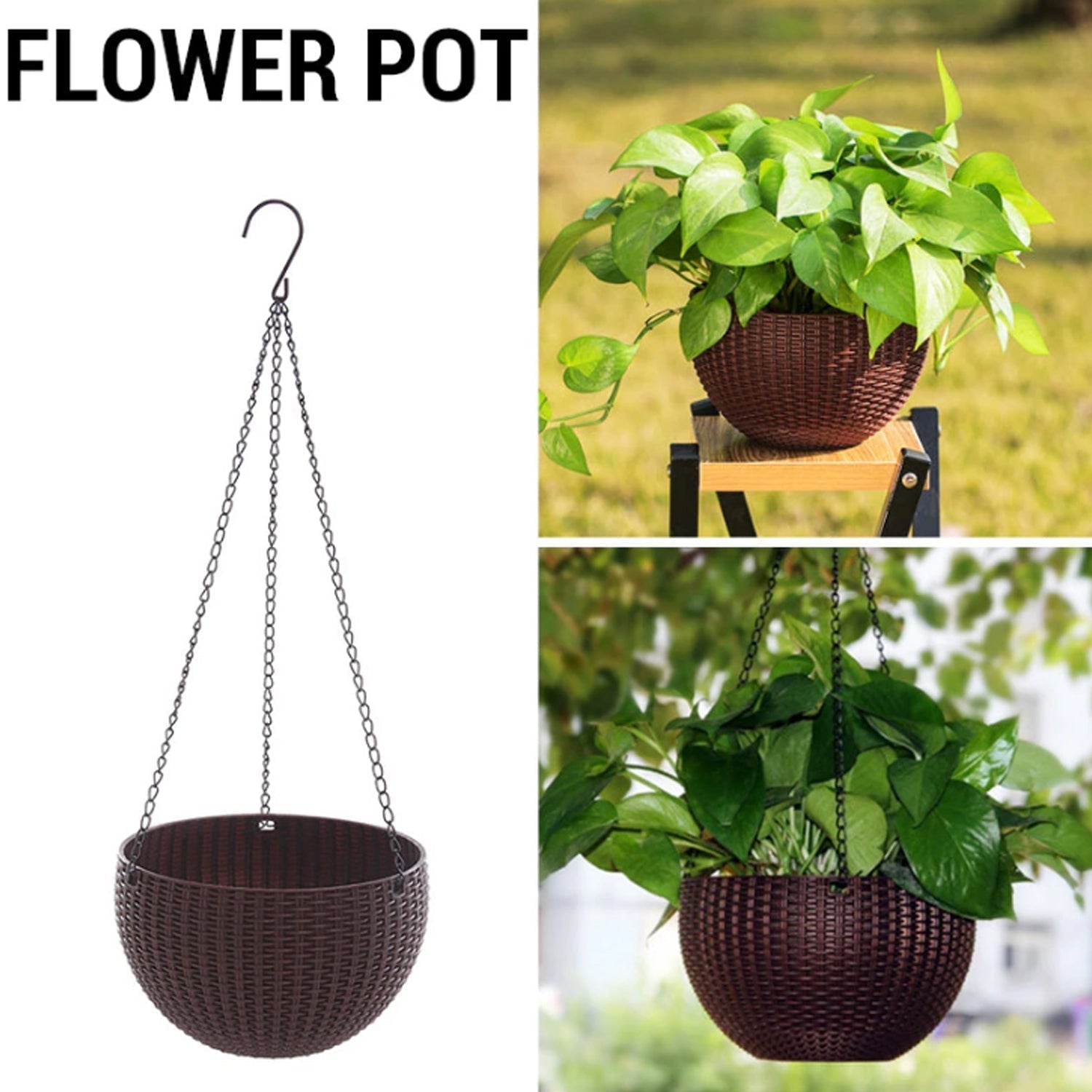 4708 Plastic Hanging Flower Pot and Flower Pot with Chain (6 Pc) DeoDap