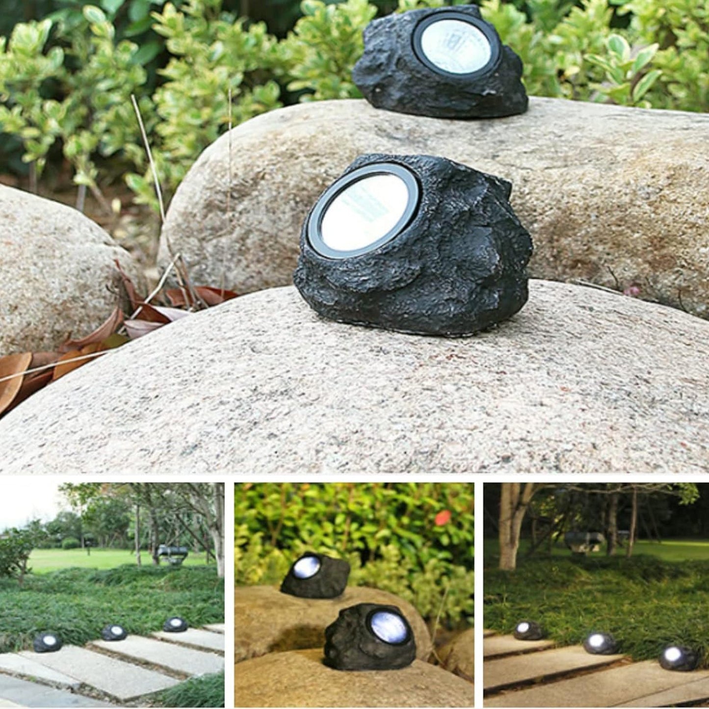 7577 Solar Powered LED Rock Light Solar Powered LED Spotlight Faux Stone for Pathway Landscape Garden Outdoor Patio Yard (1 Pc)