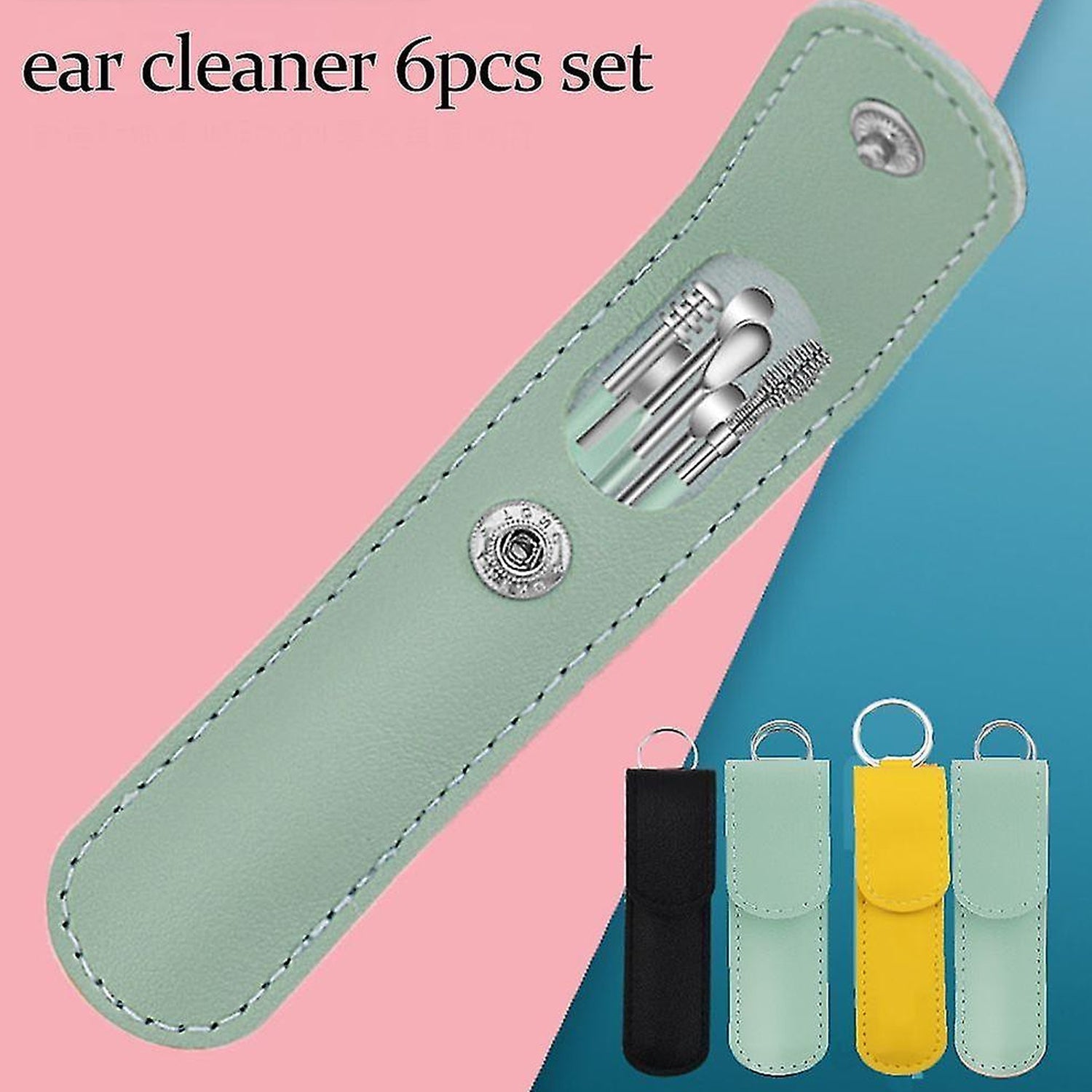 6317   6-in-1 Ear Wax Cleaner- Resuable Ear Cleaning Tools Leather Pouch - Ear Pick Wax Remover Tool Kit with Ear Curette Cleaner and Spring Ear Buds Cleaner Fit in Pocket Great for Traveling DeoDap