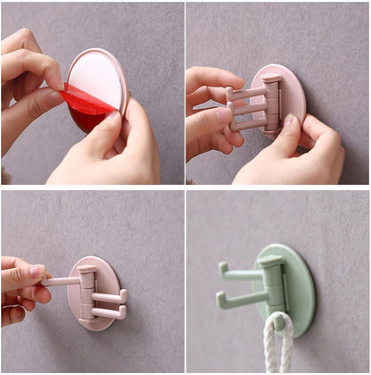 4142 Sticky Hook Household Strong Punch-Free Hook, 180°Foldable Multi-Function Rotatable Hook with 3 Hooks, Suitable for Bathroom, Kitchen, Office (1 Pc)