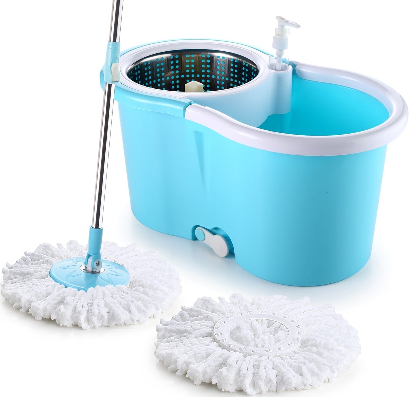 8704 Steel Spinner Bucket Mop 360 Degree Self Spin Wringing with 2 Absorbers for Home and Office Floor Cleaning Mops Set DeoDap