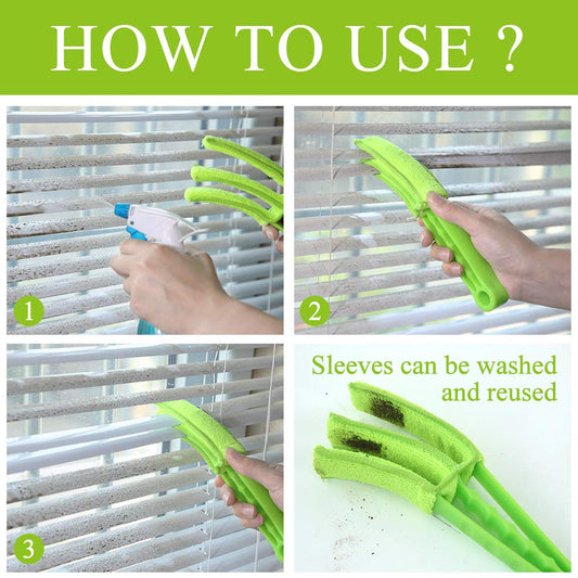 7729 Window Blind Cleaner Duster Brush with Microfiber Sleeves - Blind Cleaner Tools for Window Shutters Blind Air Conditioner Jalousie Dust