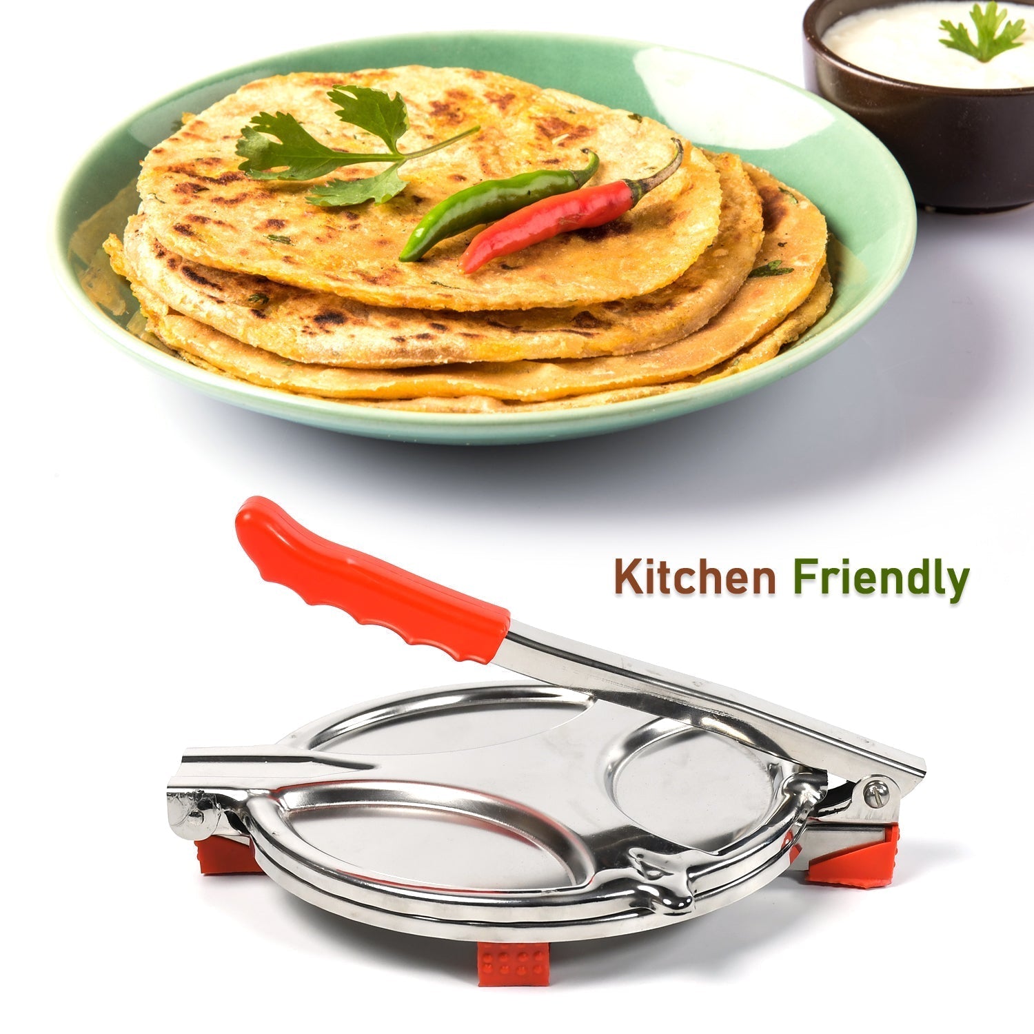 7149 Puri Press Maker - Stainless Steel Puri Maker Press Machine - roti chapati Presser for Home - papad-khakhra- Puri Maker Press Machine with Handle, Manual Puri Maker ( Big ) DeoDap