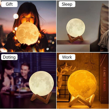 6263A Moon Lamp3D Printing LED Night Light Moon Light with Stand, Warm & Cool, USB Rechargeable for Kid Lover Birthday Day Gift