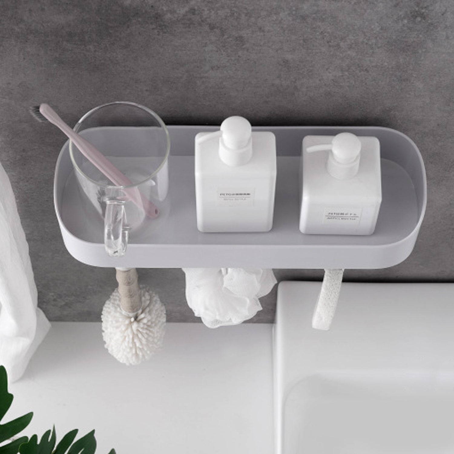 4058A BATHROOM KITCHEN SHELF PLASTIC WALL STORAGE ORGANIZER WITH 6 HOOKS WITHOUT DRILL SELF ADHESIVE AND MAGIC STICKER DeoDap