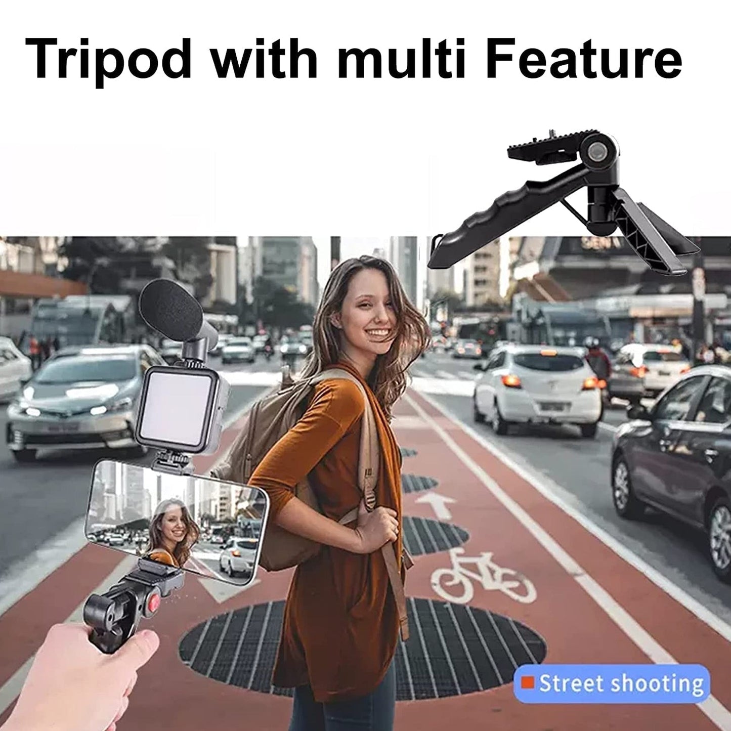 6054 Vlogging Kit for Video Making with Mic Mini Tripod Stand, LED Light & Phone Holder Clip for Making Videos DeoDap