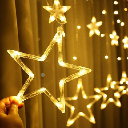 1253 12 Stars Curtain String Lights, Window Curtain Lights with 8 Flashing Modes Decoration for Festivals