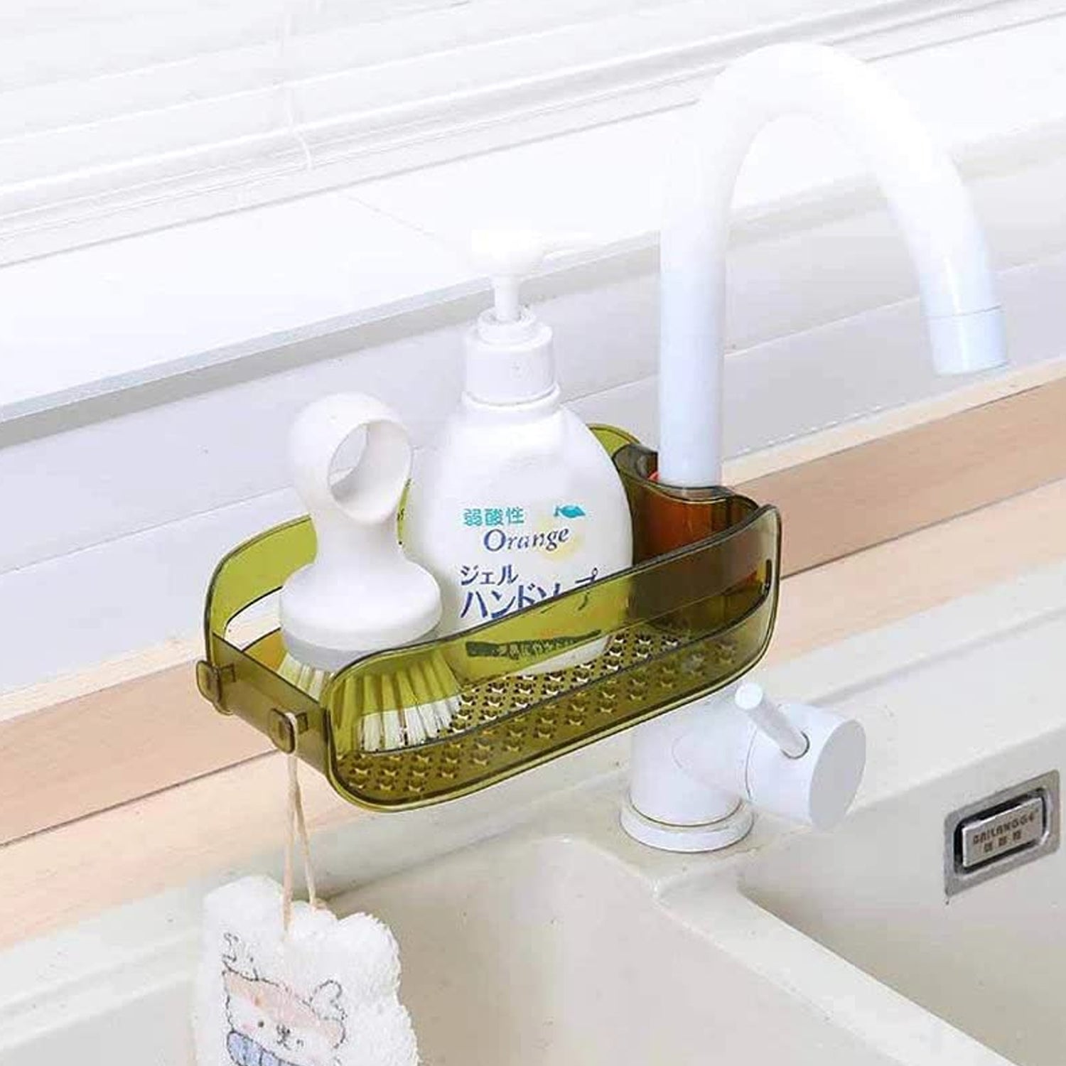 7073 Plastic Faucet Drain Basket Shelf - Drain Basket for Sink, Multipurpose Drain Basket Sink-Strainer Hangs on Faucet for All Sinks. DeoDap